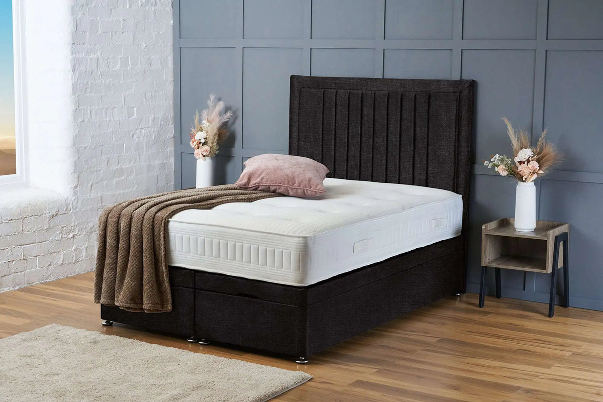 Canes Ottoman Divan Base with Headboard Included – Extra Deep Storage – Black Naples Bsspoke