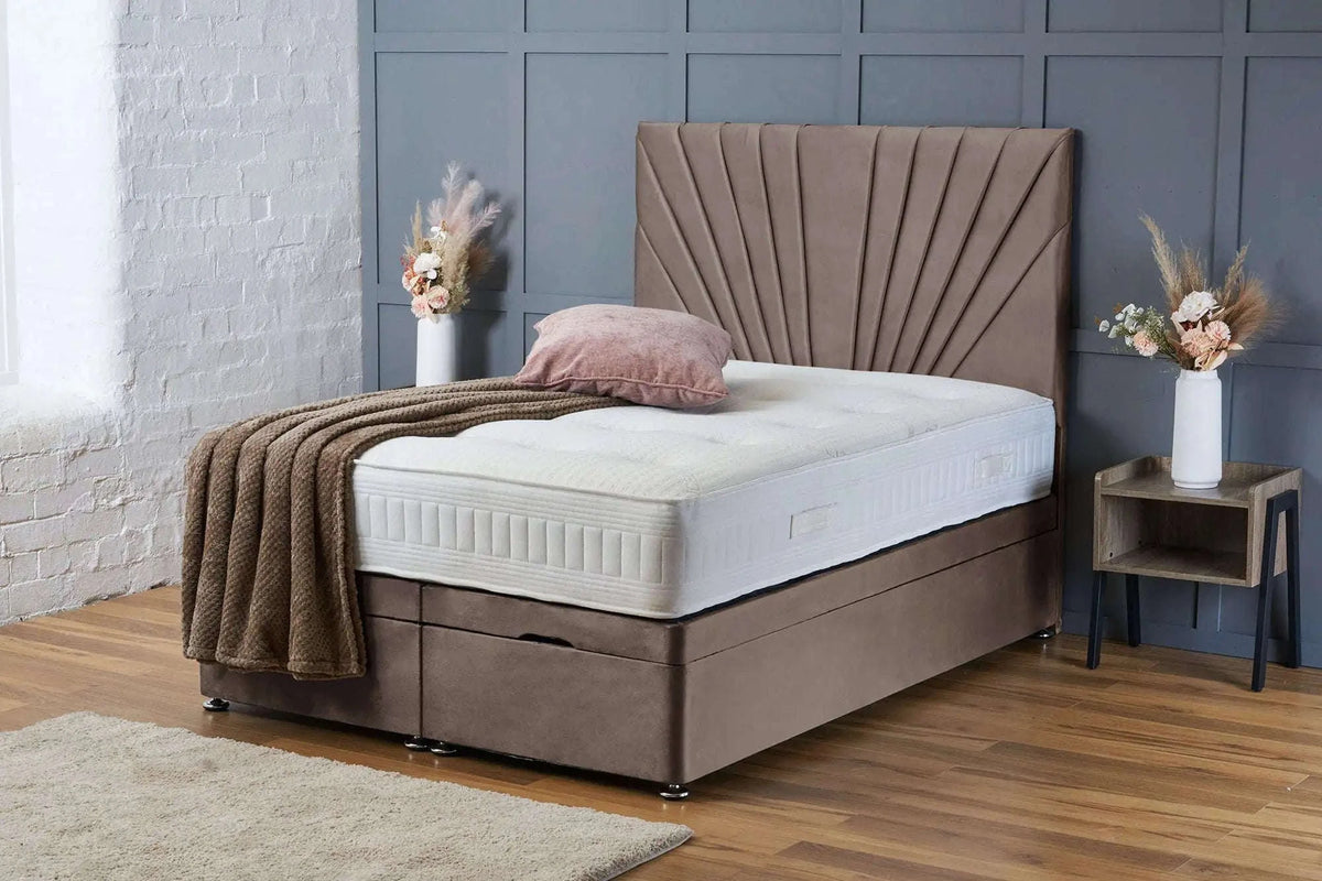 Maria Heavy Duty Ottoman Divan Bed – Reinforced Gas Lift Storage – Mink Plush Bsspoke
