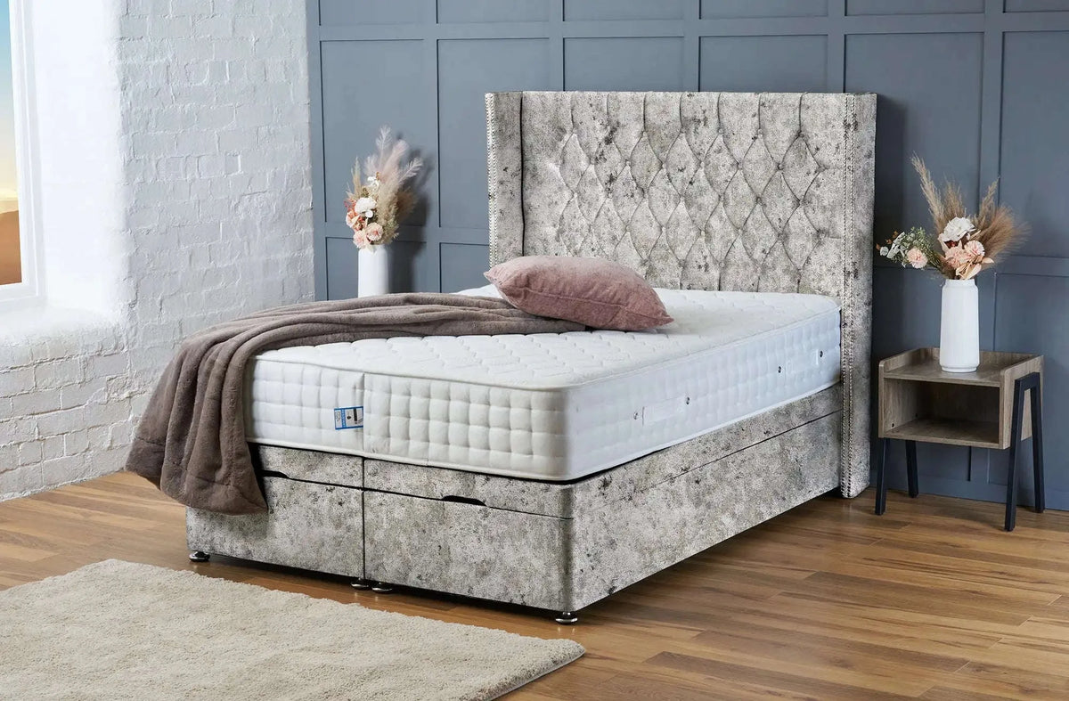 Olivia Divan Ottoman Silver Crushed Velvet Bsspoke