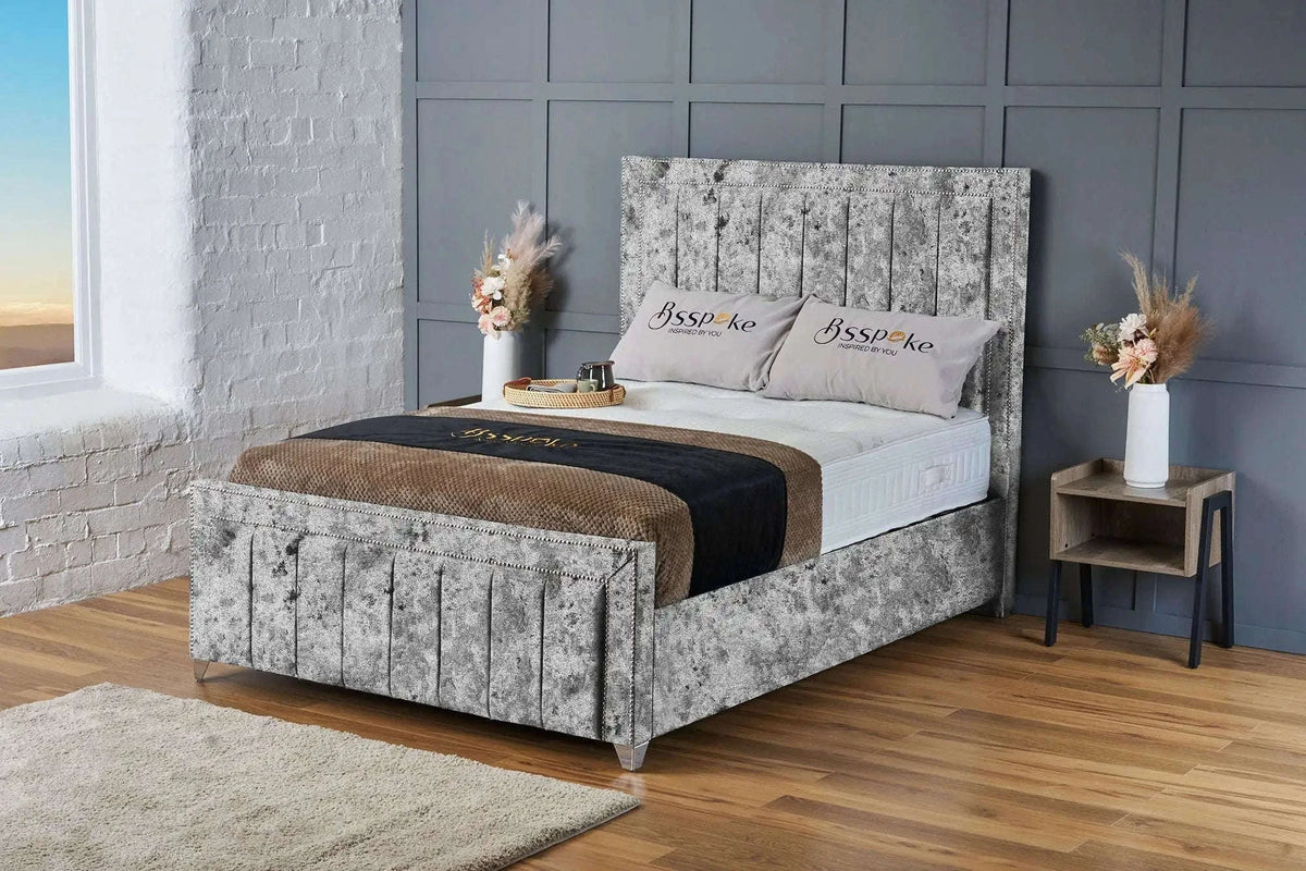 Zara Bed Frame Grey Crushed Velvet Bsspoke